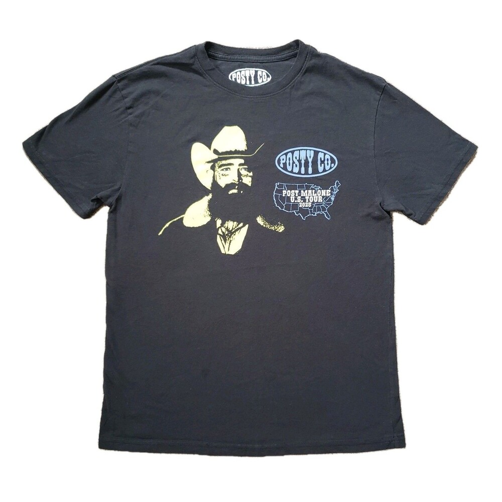 Posty Co Post Malone 2025 US Tour Sz Small Mens Faded Black Double Side T-Shirt